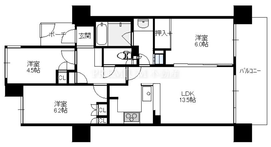 セントラルレジデンス城東シティタワー 17階 3LDKの間取り図