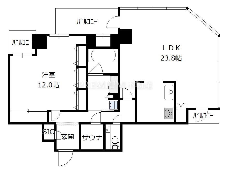 D’グラフォート大阪N.Y.タワーHIGOBASHI 34階 1LDKの間取り図