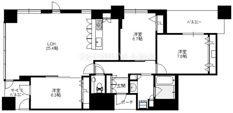 D’グランセ上町台ハイレジデンス 22階 2LDKの間取り図