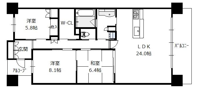 なんばセントラルプラザ リバーガーデンA棟B棟 9階 3LDKの間取り図
