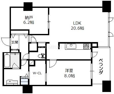 ビオール大阪大手前タワー 11階 1SLDKの間取り図