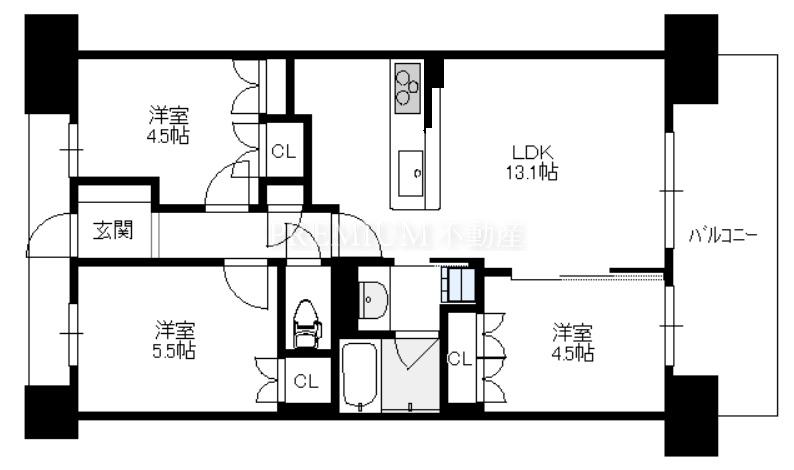 ファインクォーターシティ 8階 3LDKの間取り図