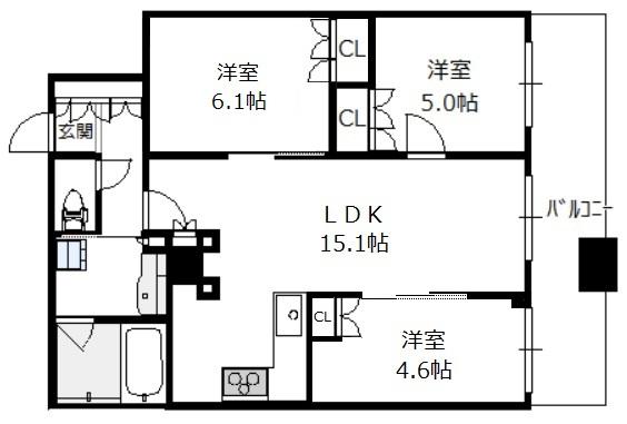 プレサンスレジェンド堺筋本町タワー 10階 3LDKの間取り図