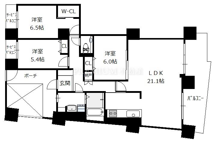ベイシティ大阪センタープラザ 8階 3LDKの間取り図