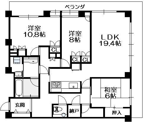 ベル・パークシティ・アネックス センター棟 9階 3LDKの間取り図