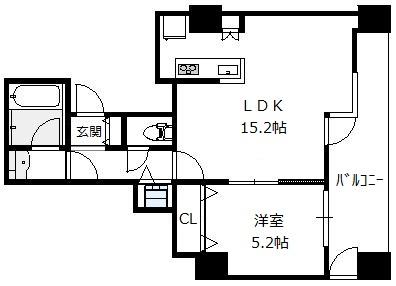 クロスレジデンス大阪新町 13階 1LDKの間取り図