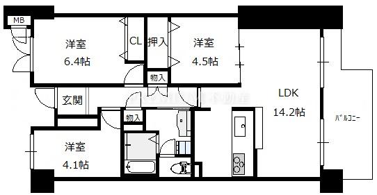 ラグザ大阪レジデンス 3階 3LDKの間取り図