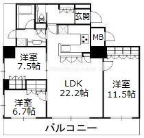 リーガルタワー大阪・淡路町 24階 3LDKの間取り図