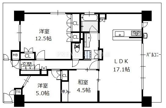 リバーガーデンこのはな 19階 3LDKの間取り図