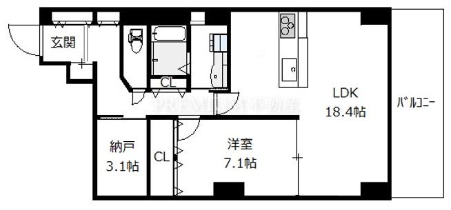 リバーカントリーガーデン京橋 26階 1SLDKの間取り図