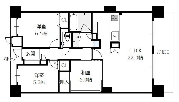 ルナタワー・ハリウッドプレイス 13階 3LDKの間取り図