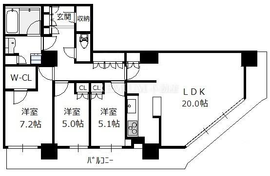 ローレルスクエア大阪ベイタワー 32階 3LDKの間取り図