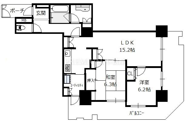 ローレルスクエア都島プライムタワー 8階 2LDKの間取り図