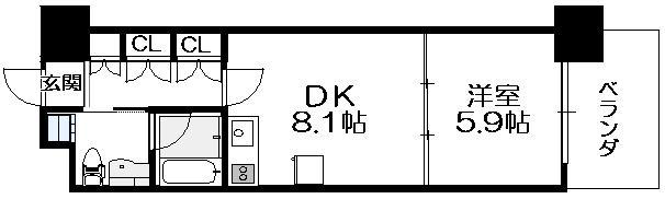 エグゼレジデンスタワー 11階 1DKの間取り図