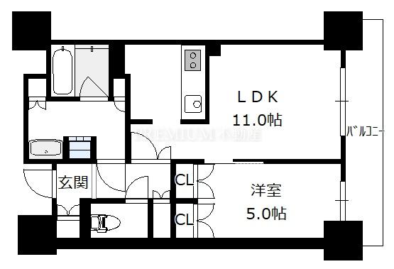 ローレルタワー堺筋本町 3階 1LDKの間取り図