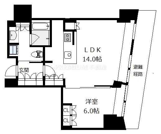 Brillia Tower 堂島 17階 1LDKの間取り図