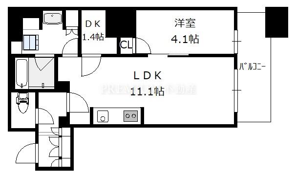 ブランズタワー大阪本町 13階 1SLDKの間取り図