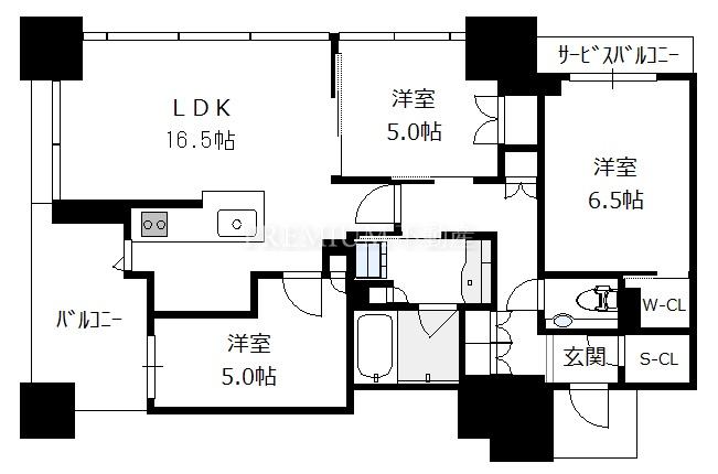 THE CROSS CITY TOWER 27階 3LDKの間取り図