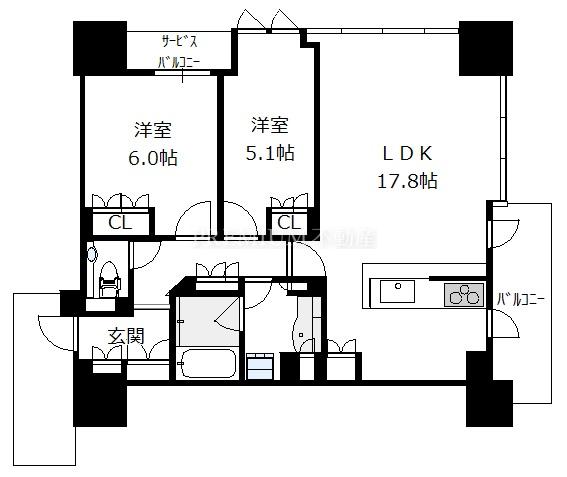 ザ・ファインタワー大阪肥後橋 10階 2LDKの間取り図