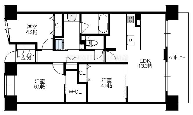 ファミール天神橋グリーンアベニュー 18階 3LDKの間取り図