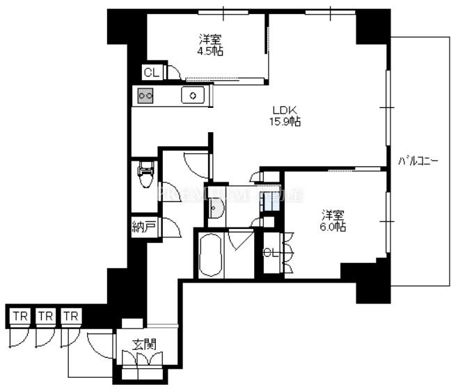 ジオタワー新町 17階 2SLDKの間取り図