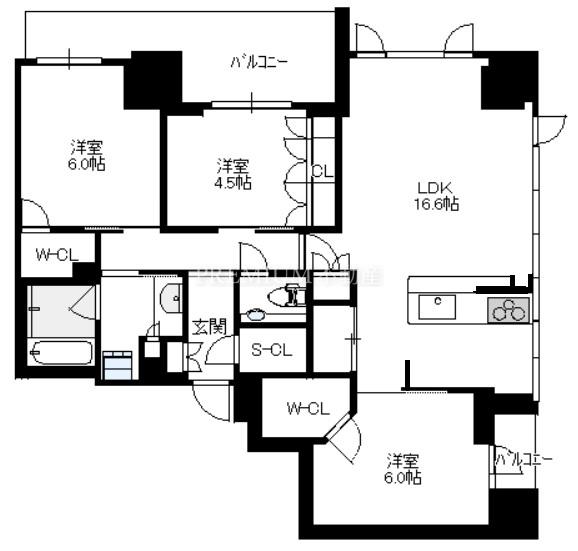 ジオタワー堺筋本町 14階 3LDKの間取り図