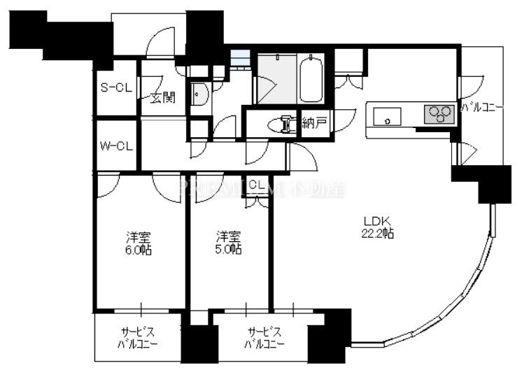 シエリアタワー中之島 21階 2LDKの間取り図