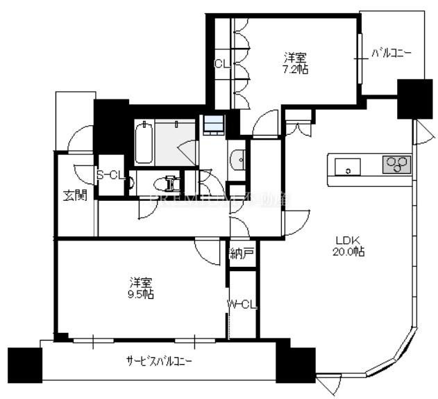 シエリアタワー中之島 41階 2LDKの間取り図