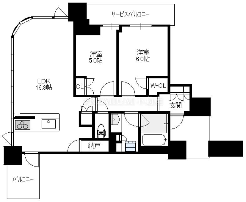 シエリアタワー中之島 19階 2LDKの間取り図