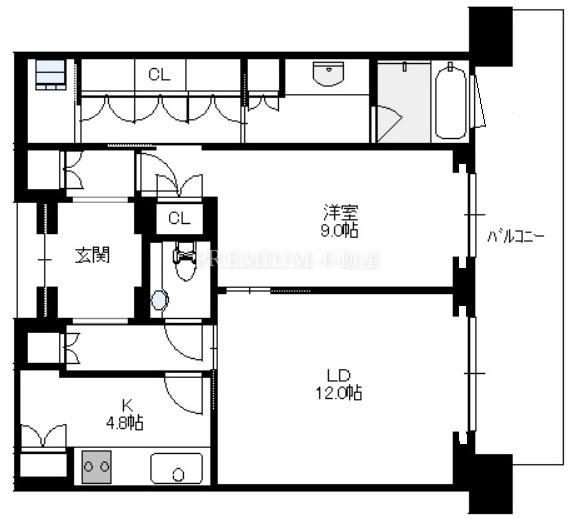グラングリーン大阪 THE NORTH RESIDENCE 21階 1LDKの間取り図