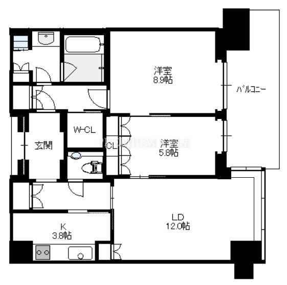 グラングリーン大阪 THE NORTH RESIDENCE 37階 2LDKの間取り図