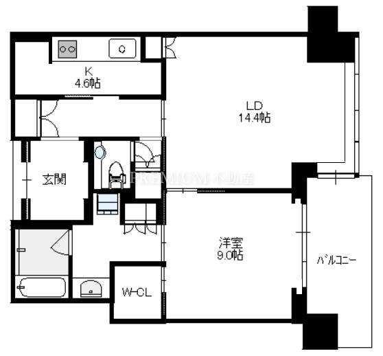 グラングリーン大阪 THE NORTH RESIDENCE 26階 1LDKの間取り図