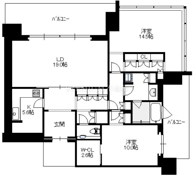 グラングリーン大阪 THE NORTH RESIDENCE 20階 2LDKの間取り図