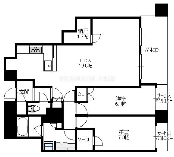 エルグレースタワー大阪同心 6階 2SLDKの間取り図