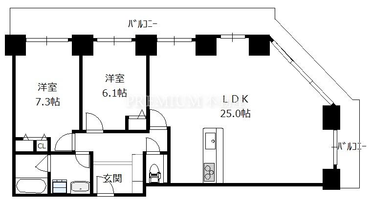 オークプリオタワー 14階 2LDKの間取り図