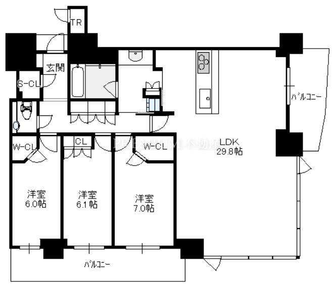大阪ひびきの街 ザ・サンクタスタワー 11階 3LDKの間取り図