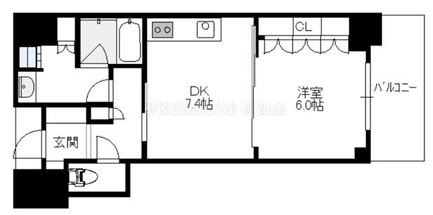 大阪ひびきの街 ザ・サンクタスタワー 12階 1DKの間取り図