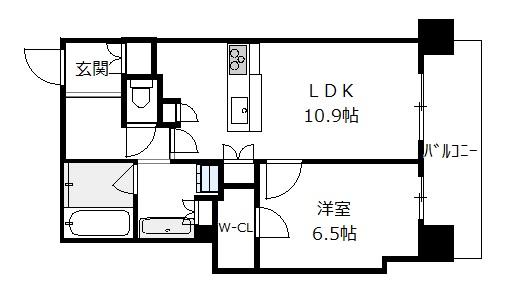 北浜ミッドタワー 14階 1LDKの間取り図