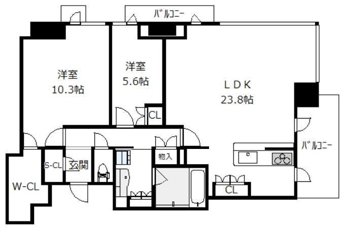 北浜ミッドタワー 36階 2LDKの間取り図