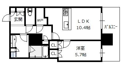 北浜ミッドタワー 9階 1SLDKの間取り図