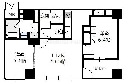 クラッシィタワー南船場 8階 2LDKの間取り図