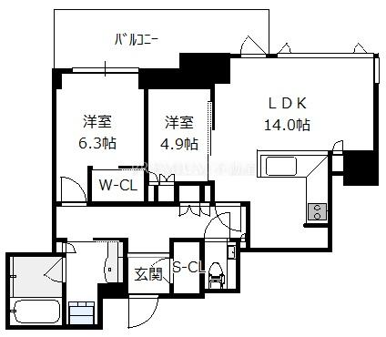 グランドメゾン上町台レジデンスタワー 32階 2LDKの間取り図