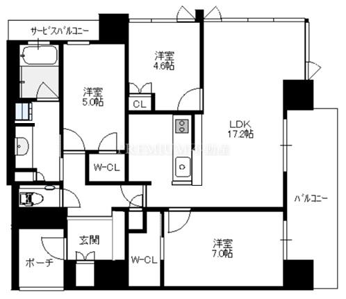 グランドメゾン京町堀タワー 15階 3LDKの間取り図