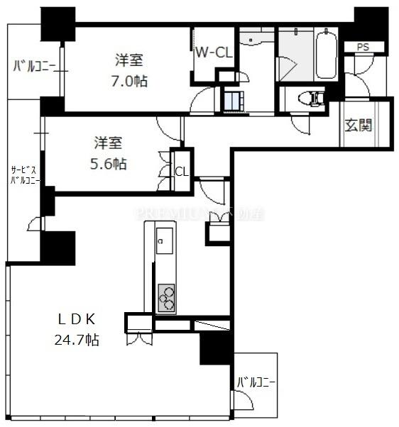 グランドメゾン新梅田タワー 21階 2LDKの間取り図