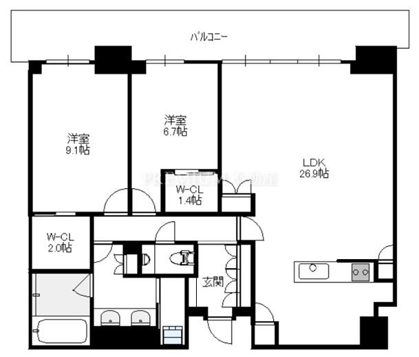 グランドメゾン新梅田タワー THE CLUB RESIDENCE 49階 2LDKの間取り図