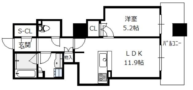 クレヴィアタワー大阪本町 8階 1DKの間取り図