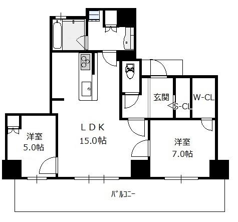 アップルタワー大阪谷町 23階 1LDKの間取り図