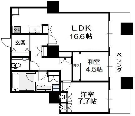 ザ・梅田タワー 36階 2LDKの間取り図