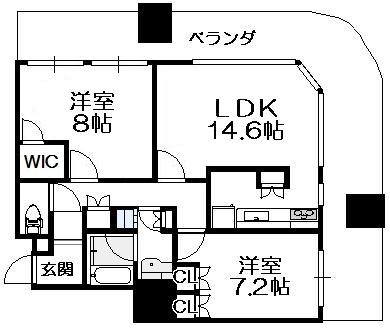 ザ・梅田タワー 7階 2LDKの間取り図