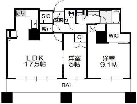 The Kitahama 37階 2SLDKの間取り図